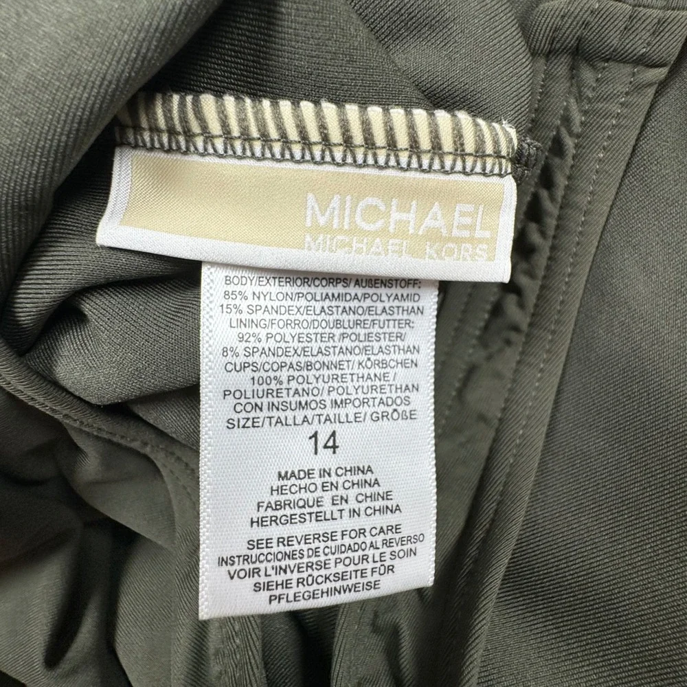 Michael Kors One Piece Swimsuit Women 14 Olive Green Lace Up Grommet - Picture 6 of 6